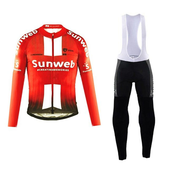 2019 Maillot Sunweb Tirantes Mangas Largas Naranja Blanco